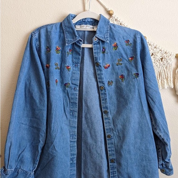 Victoria Jones embroidered button up denim, small - Picture 2 of 6